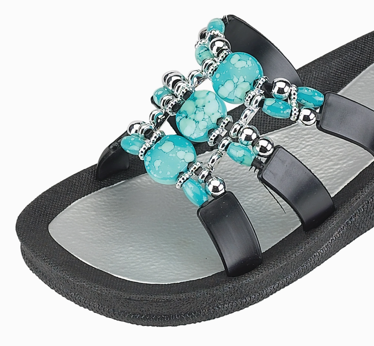 Grandco Sandals - Venice Women's Turquoise Beaded Slide Sandal, Turquoise
