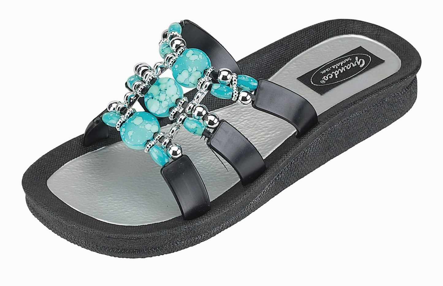 Grandco Sandals - Venice Women's Turquoise Beaded Slide Sandal, Turquoise
