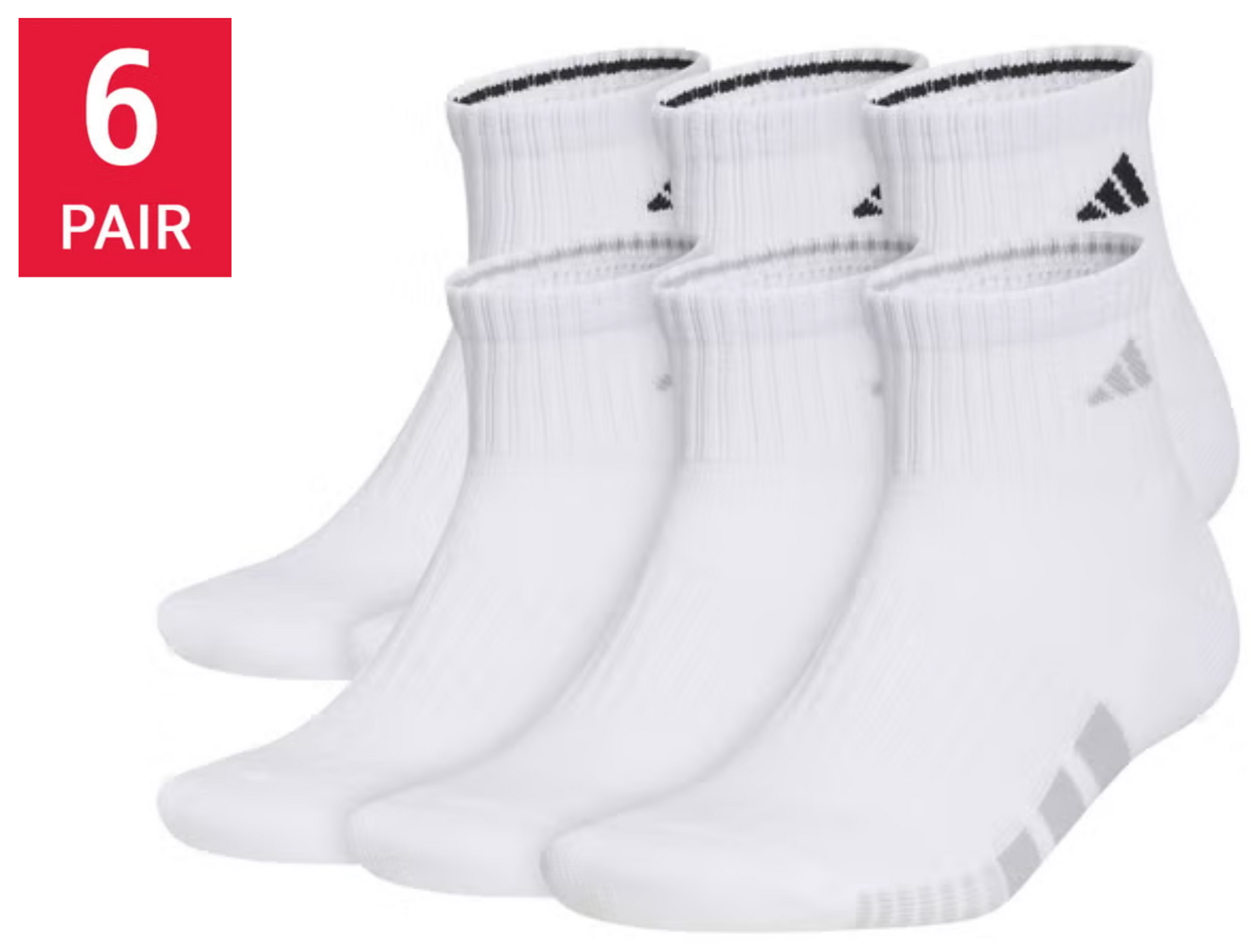 adidas Men's Quarter Sock, 6-12 (White) (6-pair)