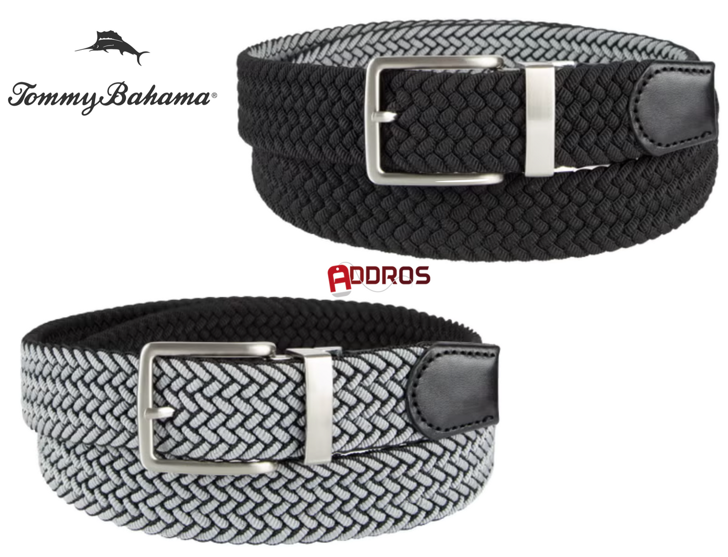 Tommy Bahama Men's Stretch Braided Reversible Belt, Black/Grey