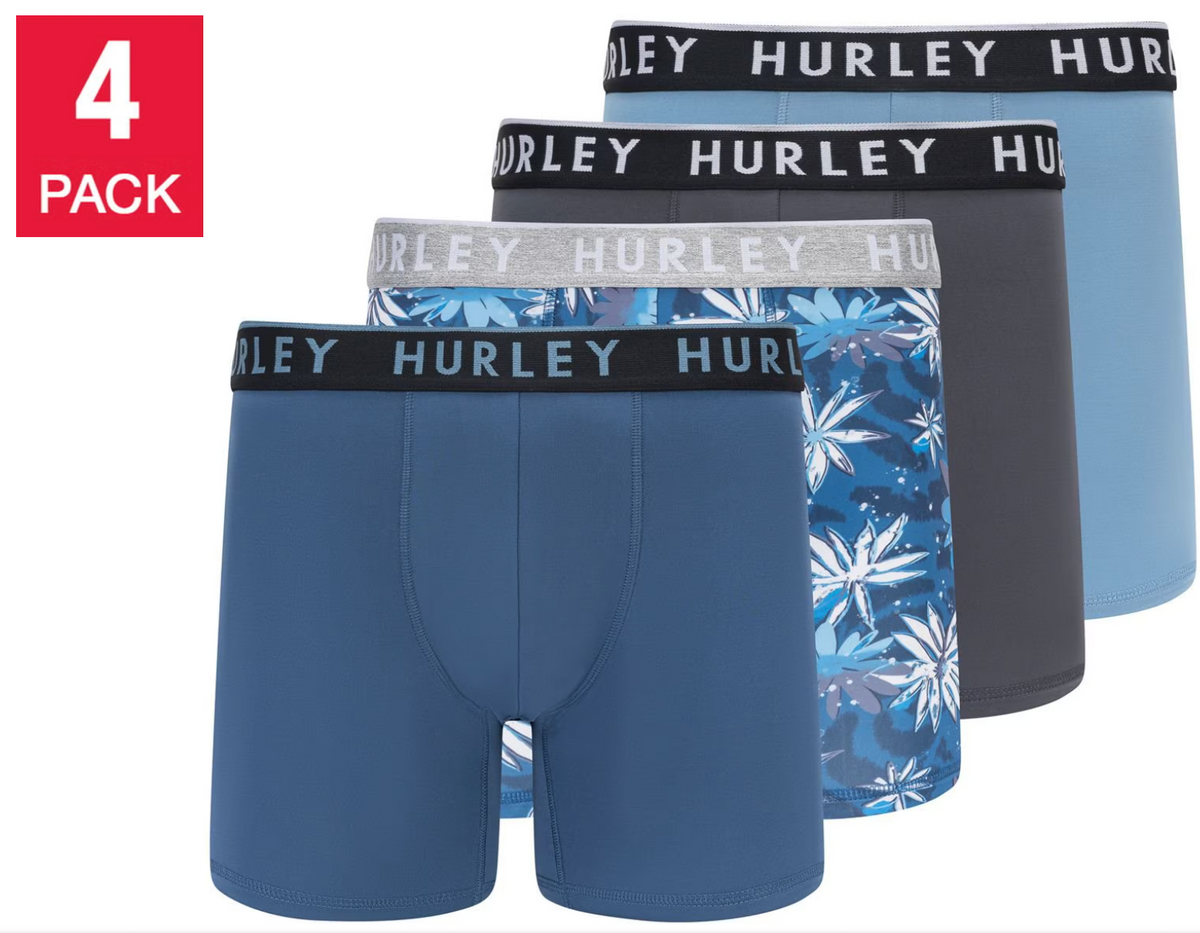 Hurley Men's Mens Boxer Brief, Assorted Colors (4-Pack)