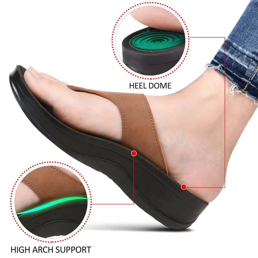 Aerothotic Women's Comfortable Arch Support Sandal, Shale, Brown (L0817)