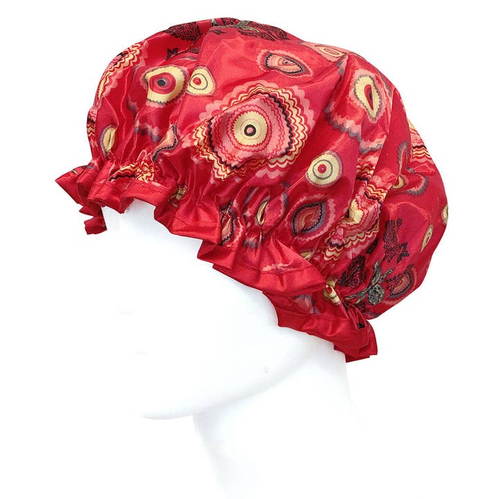 Wrapables Reusable Women's Waterproof Shower Caps - Red Circle