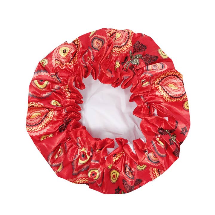 Wrapables Reusable Women's Waterproof Shower Caps - Red Circle