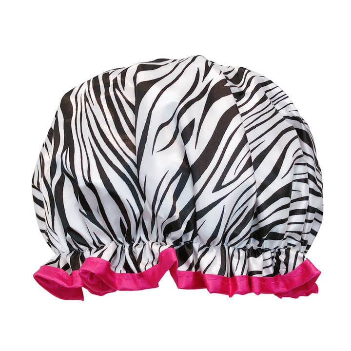 Wrapables Reusable Women's Waterproof Shower Caps -- Zebra