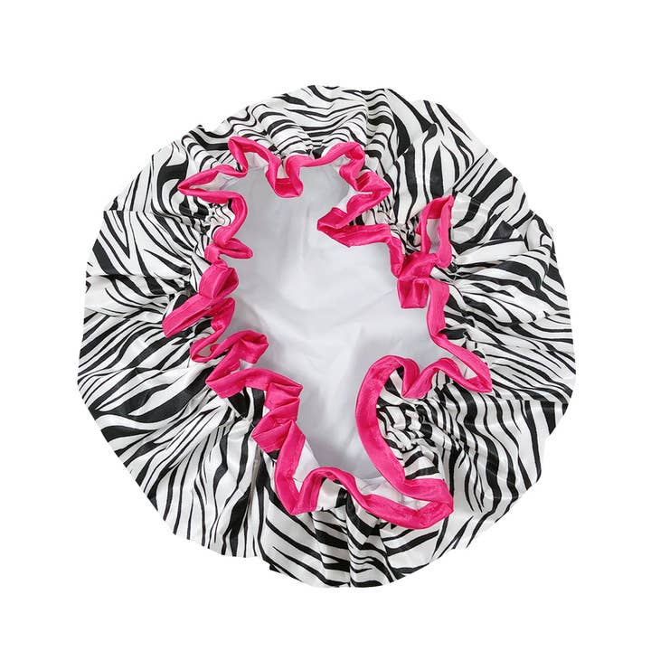Wrapables Reusable Women's Waterproof Shower Caps - Zebra