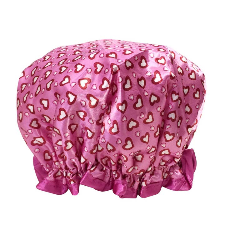 Wrapables Trendy Satin Shower Cap -- Petite Hearts