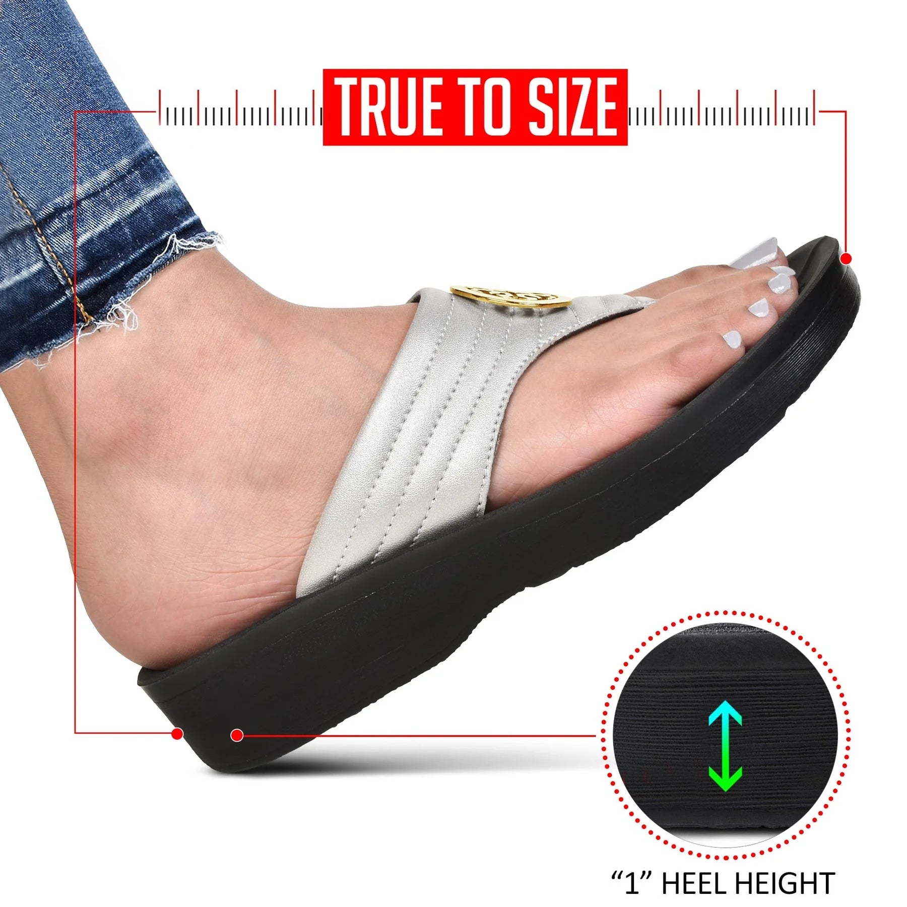 Aerothotic - Women's Walking Thong Sandals, Idelle - Silver (L0360)