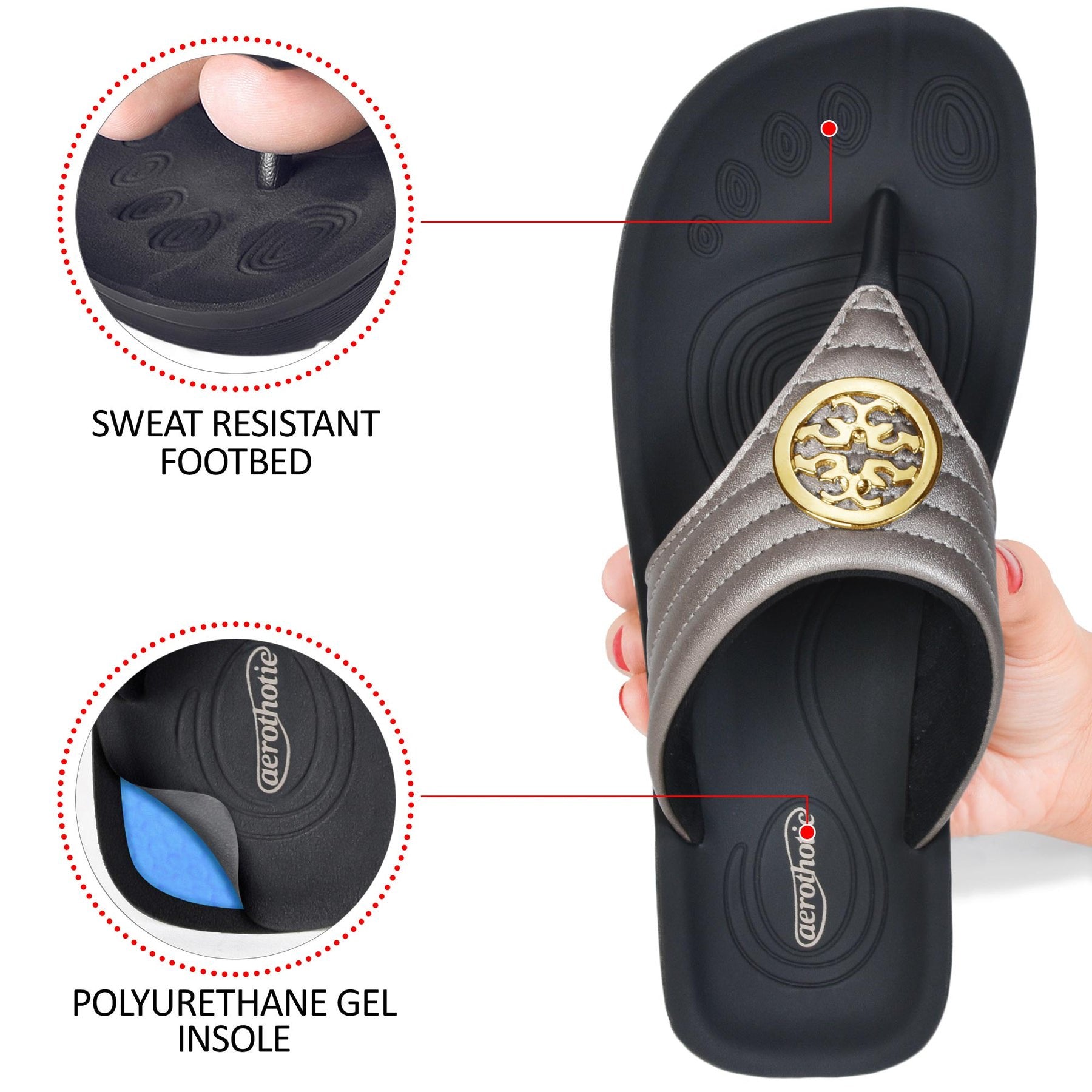 Aerothotic - Women's Walking Thong Sandals, Idelle - Brown (L0360)