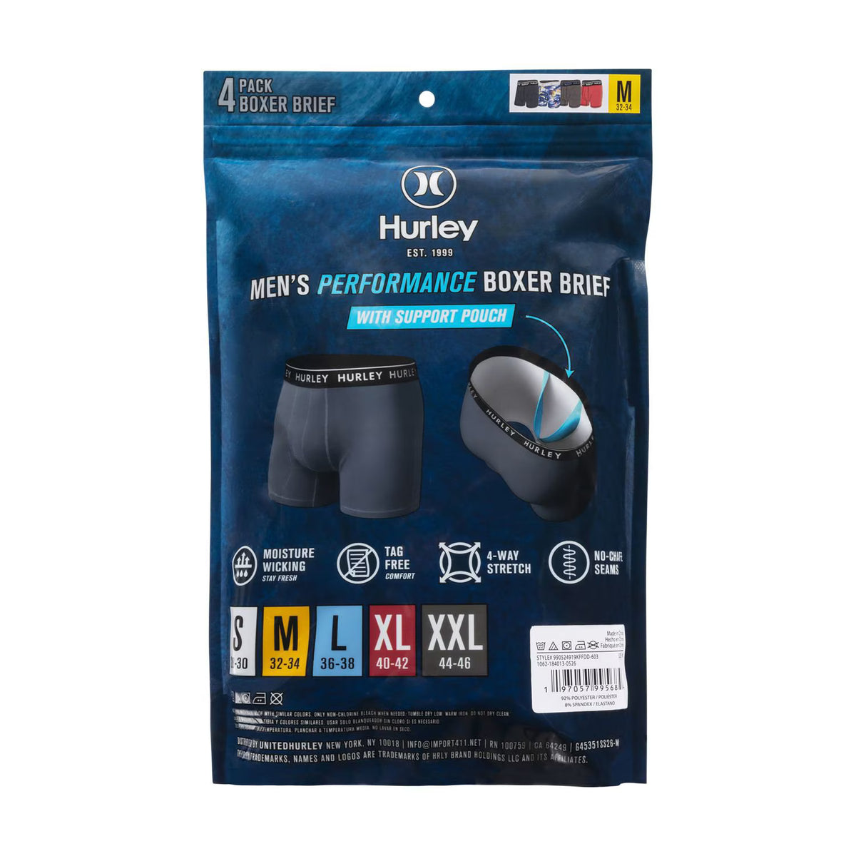 Hurley Men's Mens Boxer Brief, Assorted Colors (4-Pack)