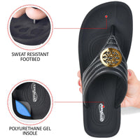 Aerothotic - Women's Walking Thong Sandals, Idelle - Black (L0360)