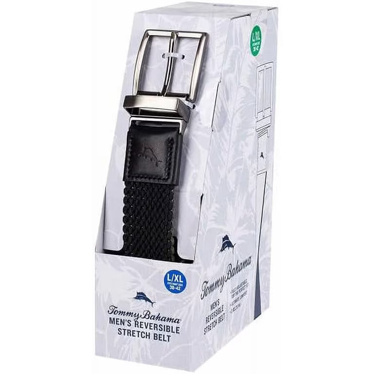 Tommy Bahama Men's Stretch Braided Reversible Belt, Black/Grey