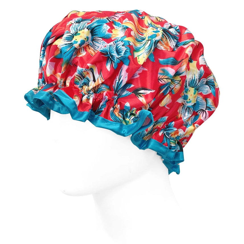 Wrapables Double Layer Waterproof Shower Caps, Retro Floral (Set of 4)