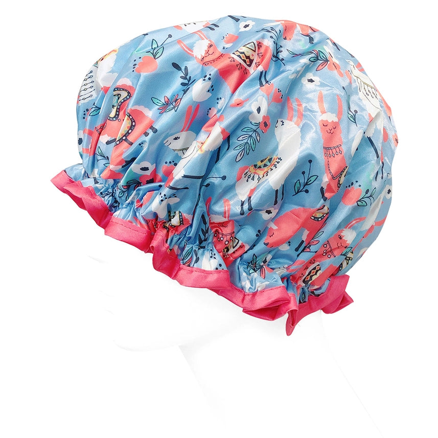 Wrapables Double Layer Waterproof Shower Caps, Dots, Llamas & Ocean Fun (Set of 4)