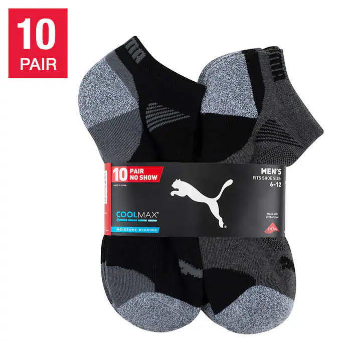 PUMA Men's No Show Sock (12-16) Black (10-Pair)