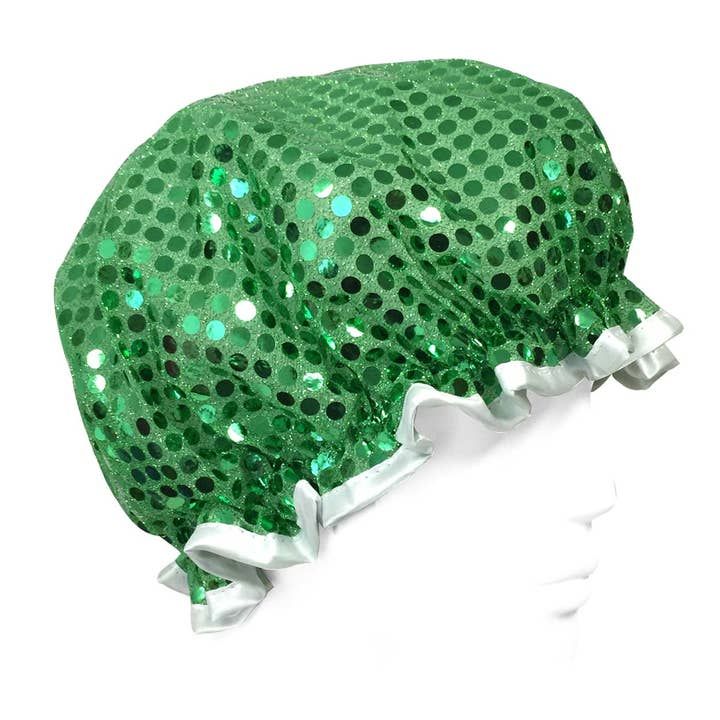 Wrapables Trendy Satin Shower Cap, Green Glitter
