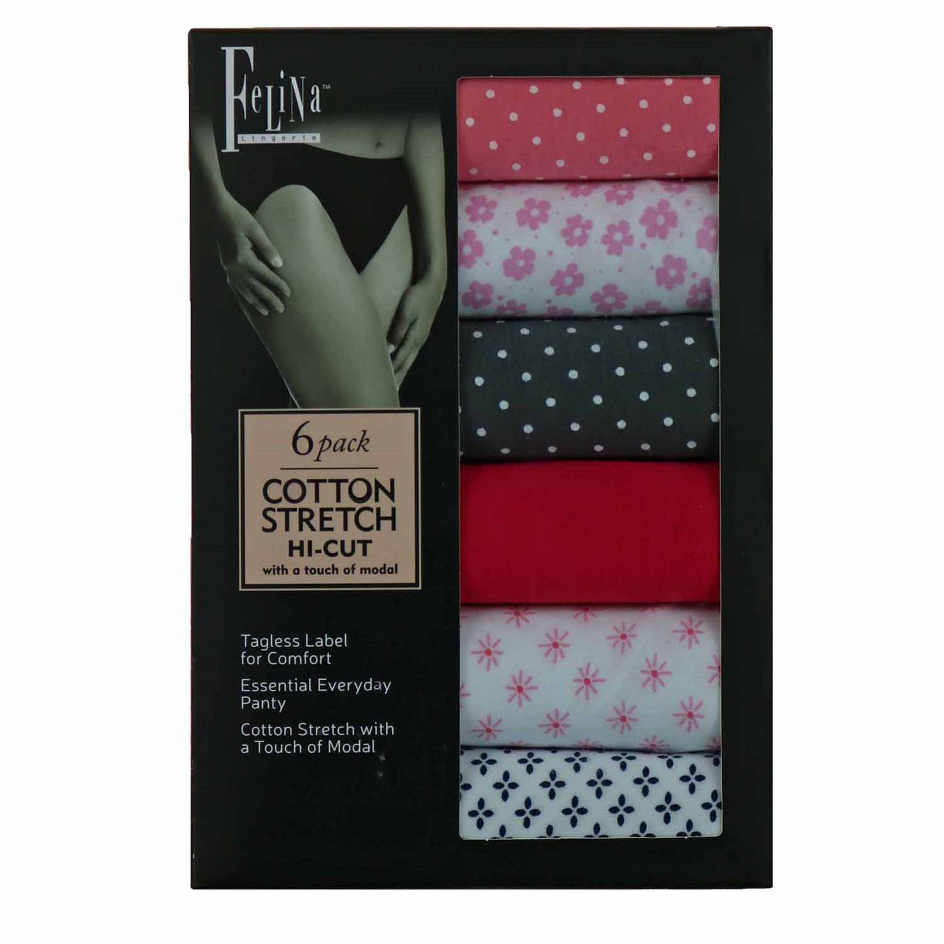 Felina Women's - Hi Cut Cotton Stretch Panties (6 Pack) - oddros.shop