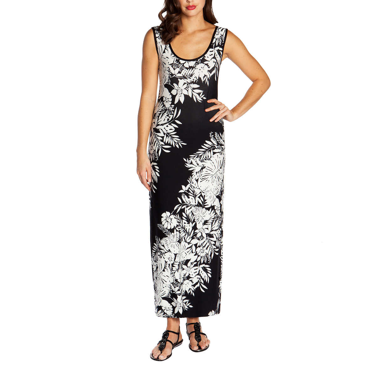 Mario Serrani Ladies' Maxi Dress, Black & White Floral - oddros.shop