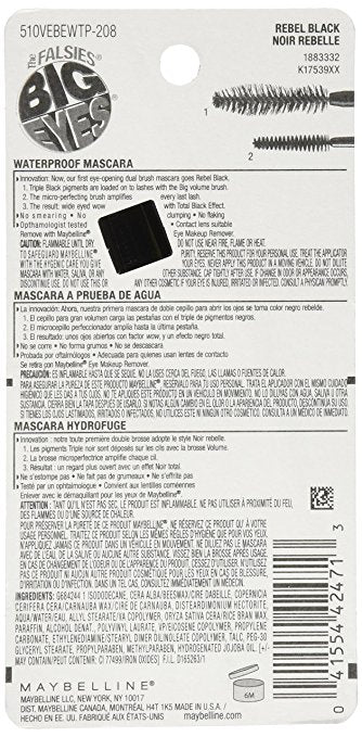 MAYBELLINE The Falsies Big Eyes Waterproof Mascara, Rebel Black 208, 0.29 Fl Oz - oddros.shop