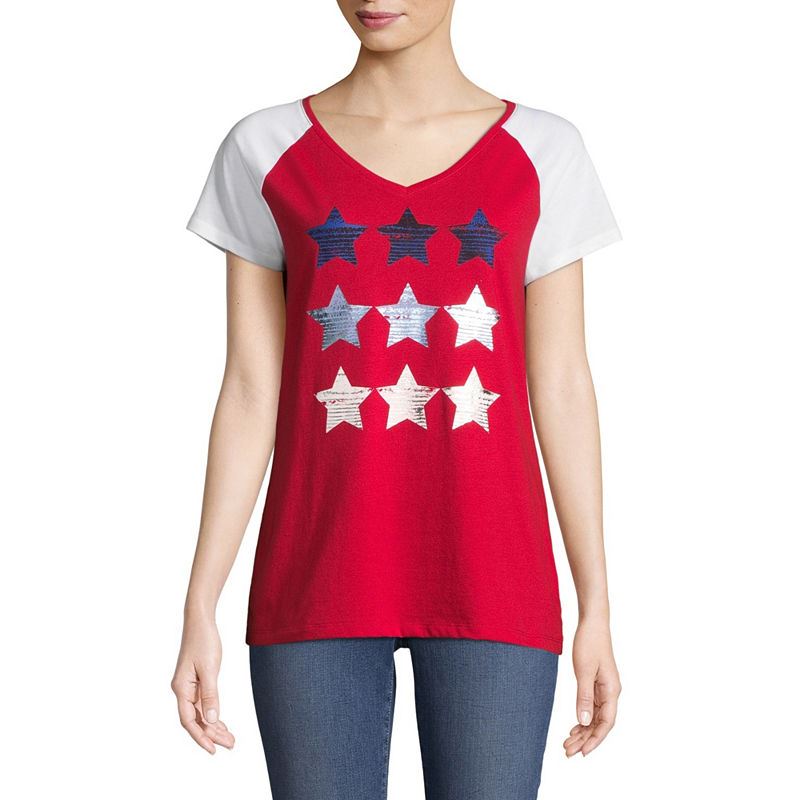 St. John's Bay Short Sleeve Americana V Neck Tee - Plus - oddros.shop