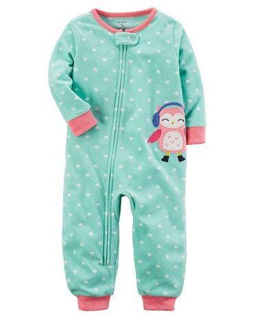 Carter's Heart-Print Owl Footed Fleece Pajamas, Baby Girls (6 Months -5T) 1-Piece - oddros.shop