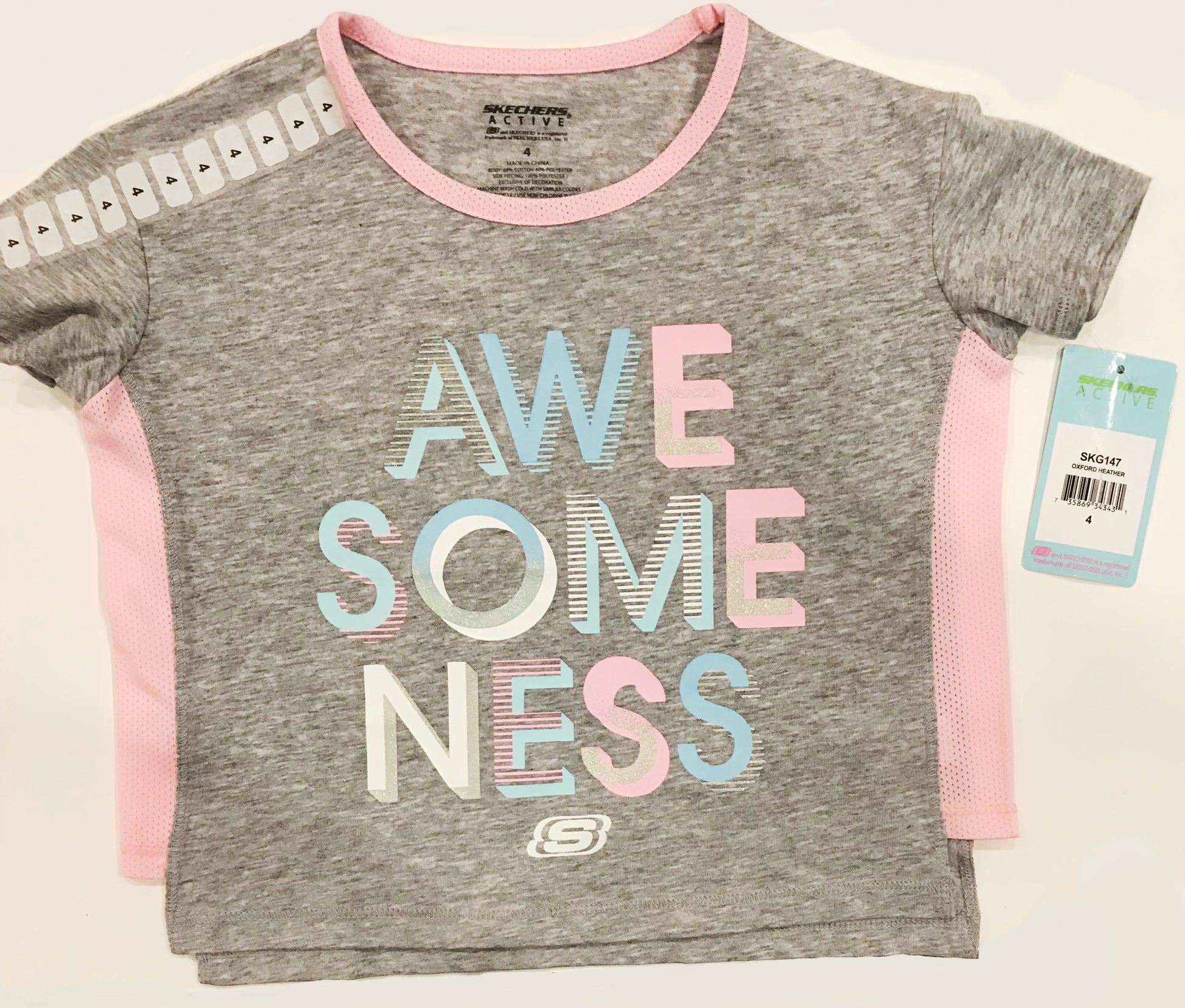 Skechers Girls Active Sport Tee Shirt “Awe Some Ness” (Size 4) - oddros.shop