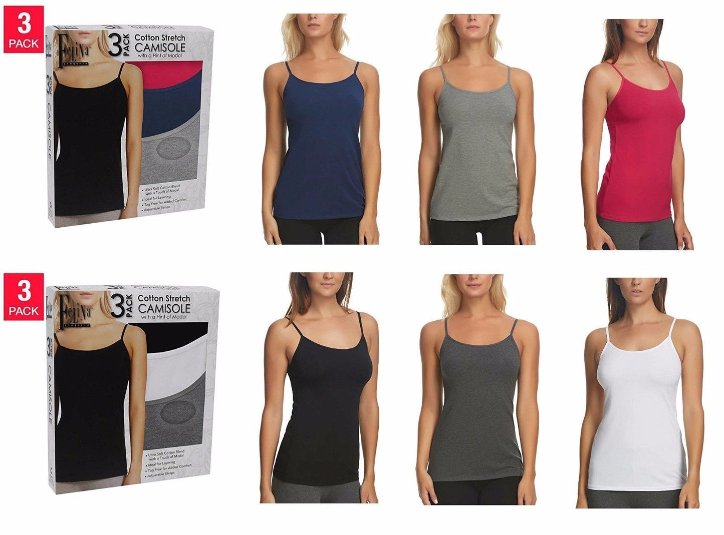 Felina Ladies’ Cotton Stretch (3-pack) Camisole - oddros.shop