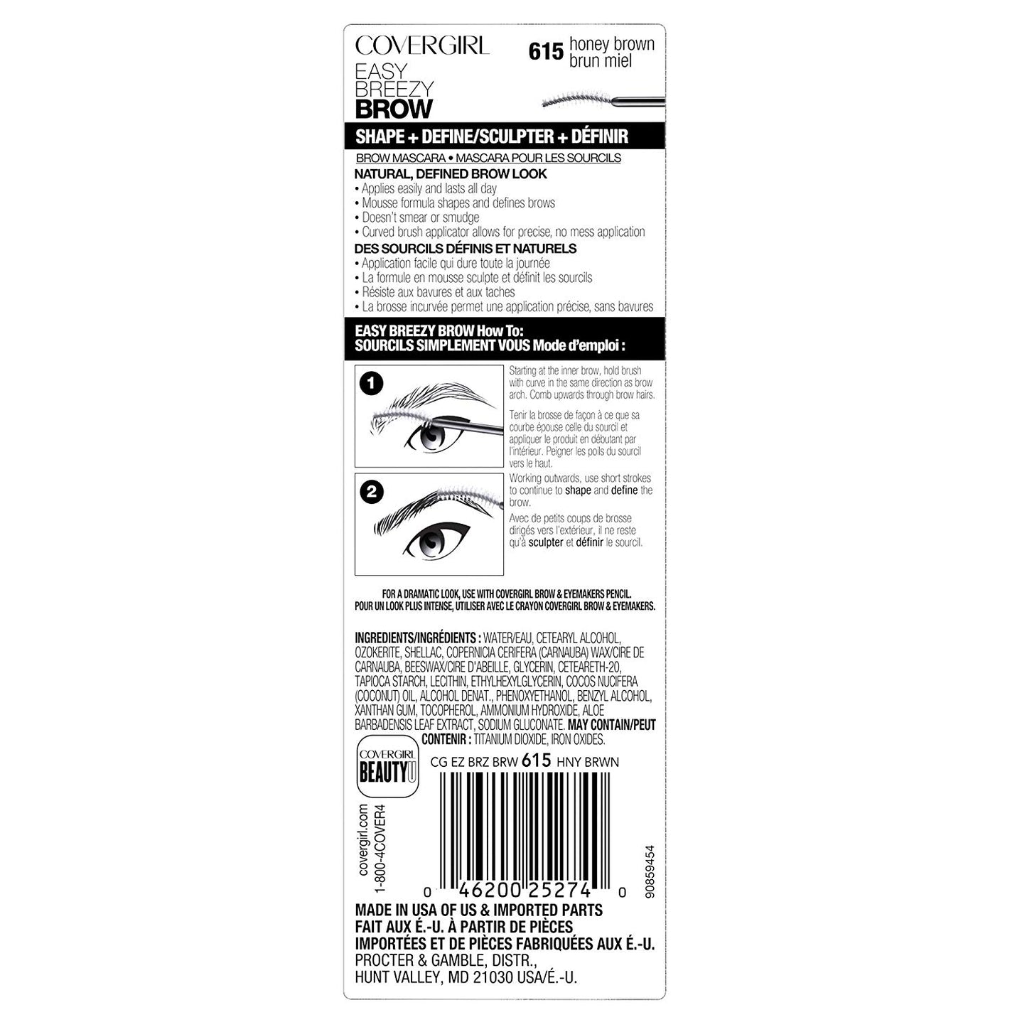 COVERGIRL Easy Breezy Brow Shape + Define Brow Mascara, 615 Honey Brown - oddros.shop