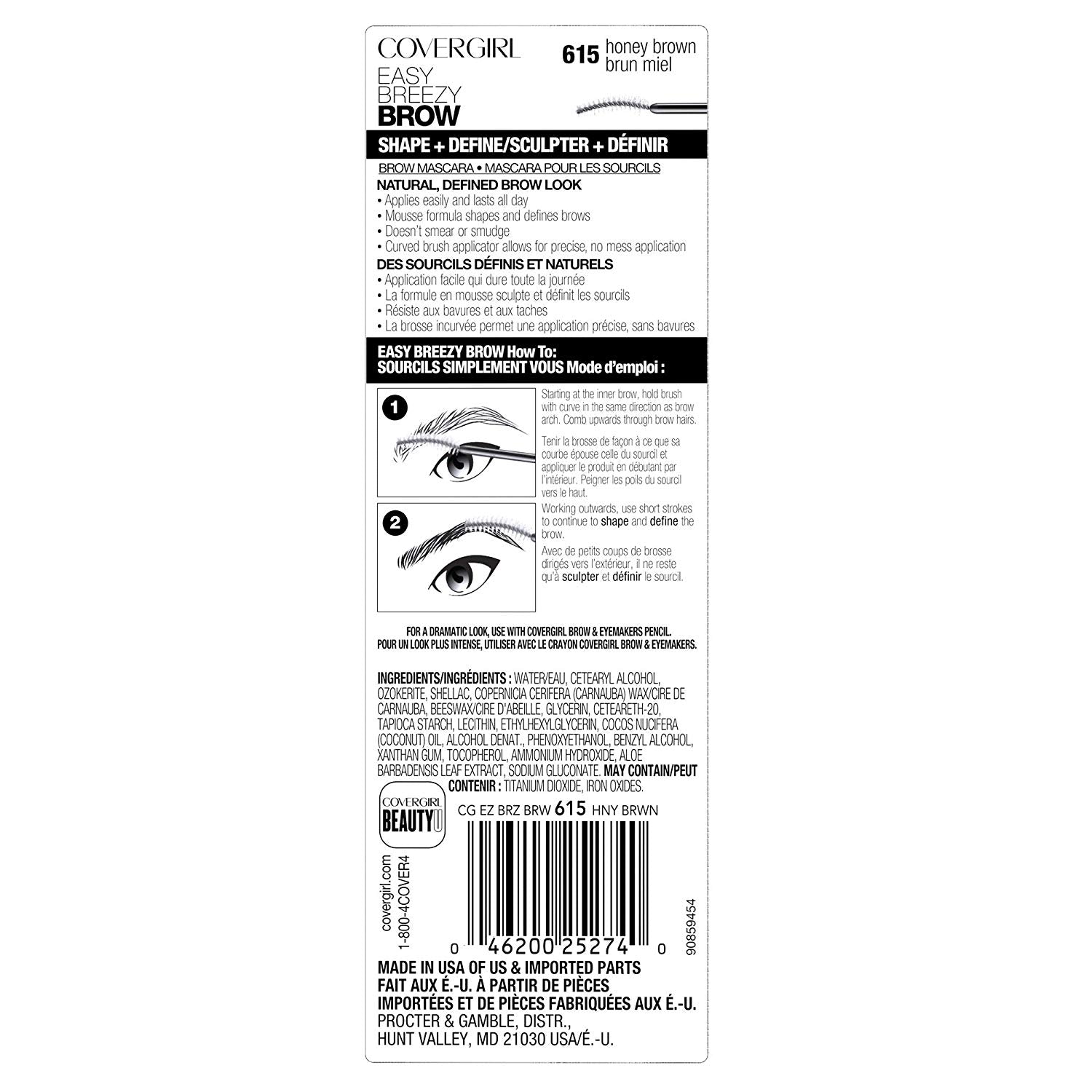 COVERGIRL Easy Breezy Brow Shape + Define Brow Mascara, 615 Honey Brown - oddros.shop
