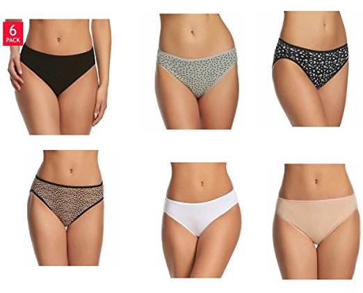 Felina Women's - Hi Cut Cotton Stretch Panties (6 Pack) - oddros.shop