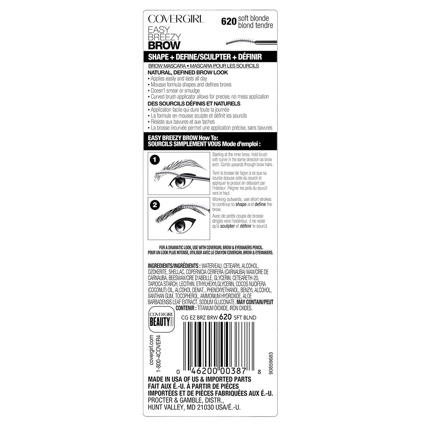 COVERGIRL Easy Breezy Brow Shape + Define Brow Mascara, 620 Soft Blonde - oddros.shop