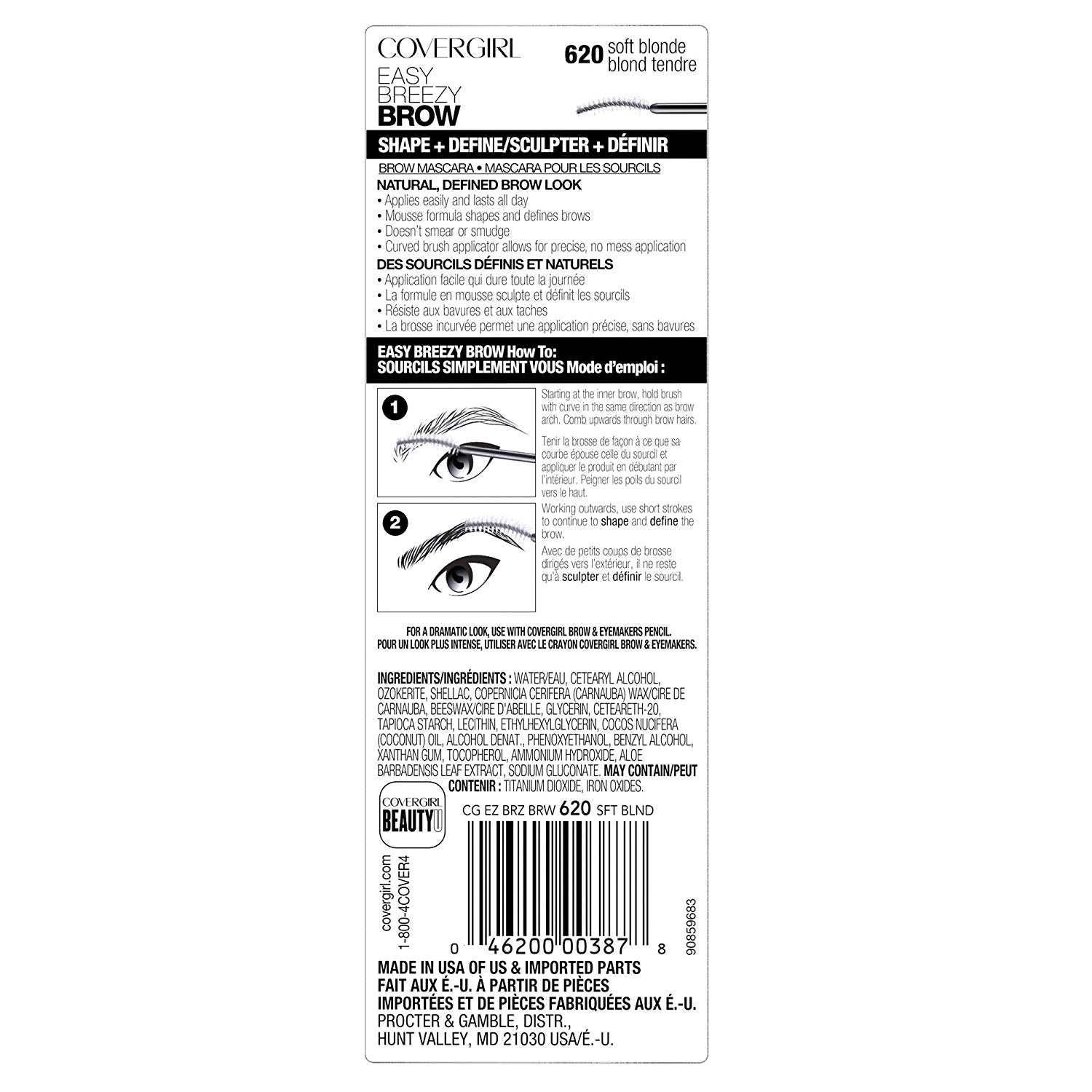 COVERGIRL Easy Breezy Brow Shape + Define Brow Mascara, 620 Soft Blonde - oddros.shop