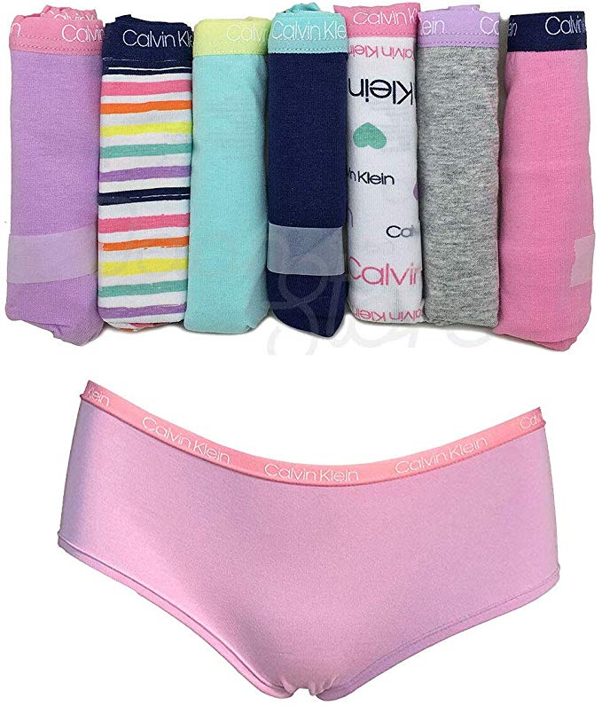 Calvin Klein Girls Hipster Panties Cotton Stretch Logo Waistband Tagless (7 Pack) (M) - oddros.shop