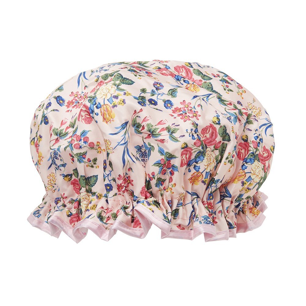 The Vintage Cosmetic Company - Shower Cap Pink Floral Satin - oddros.shop