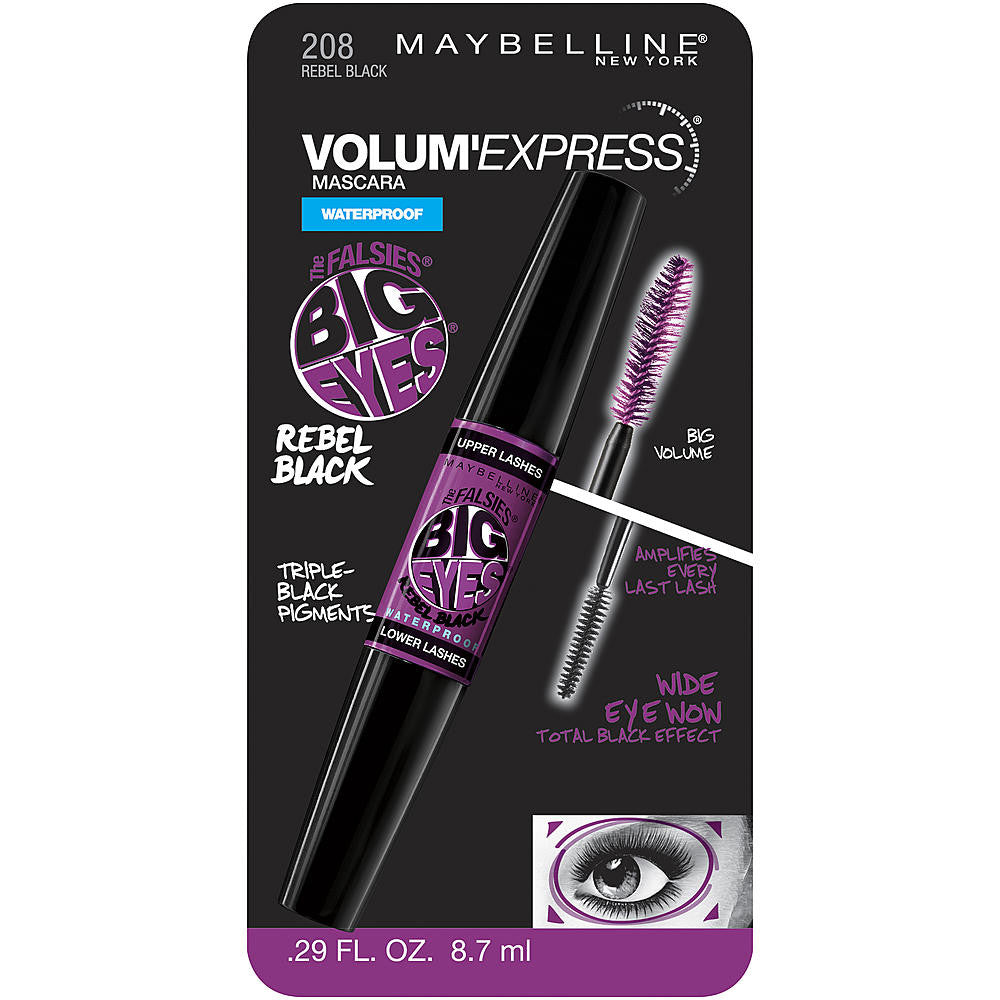 Maybelline New York Volum' Express Falsies Big Eyes Mascara, Waterproof, Rebel Black 208 - oddros.shop