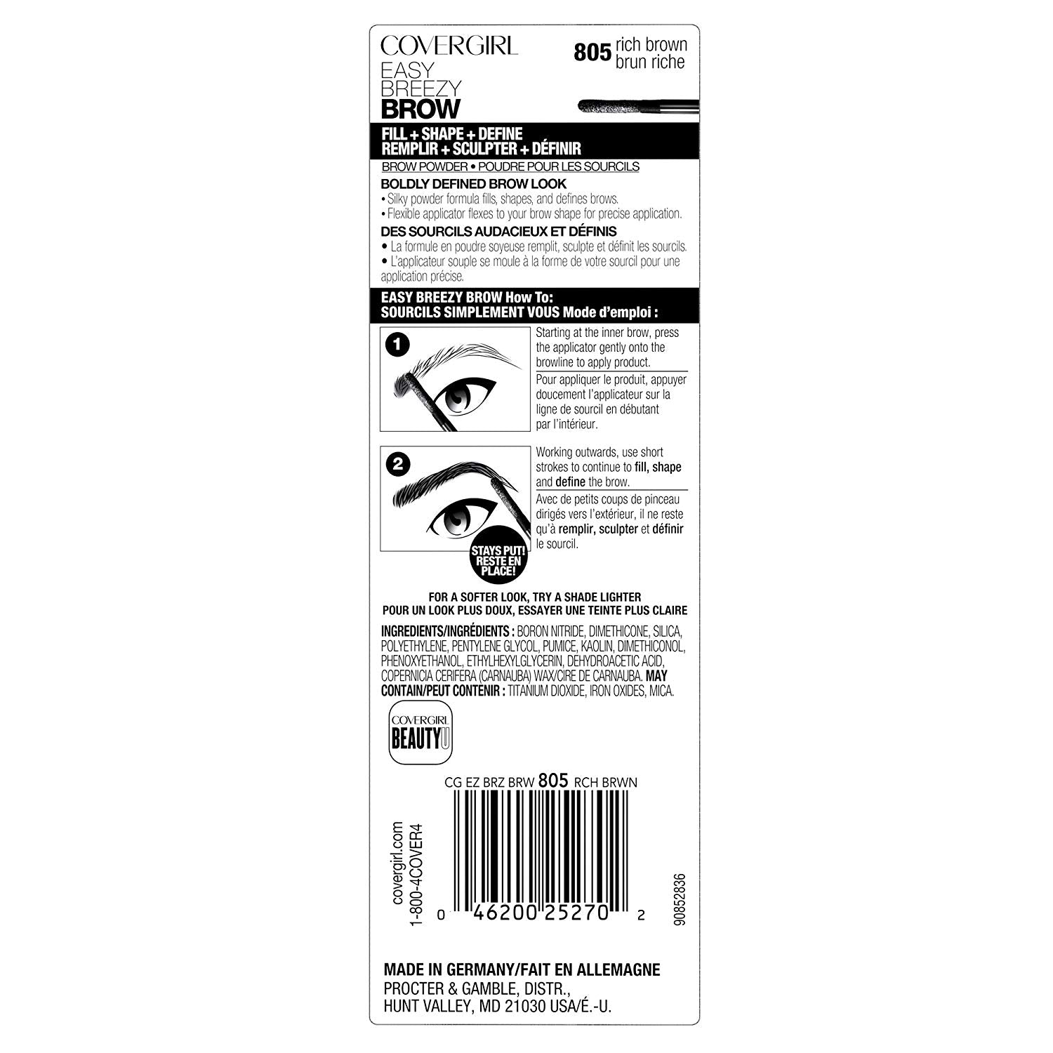 CoverGirl Easy Breezy Brow Fill Plus Shape Define Eyebrow Powder, 805 Rich Brown - oddros.shop