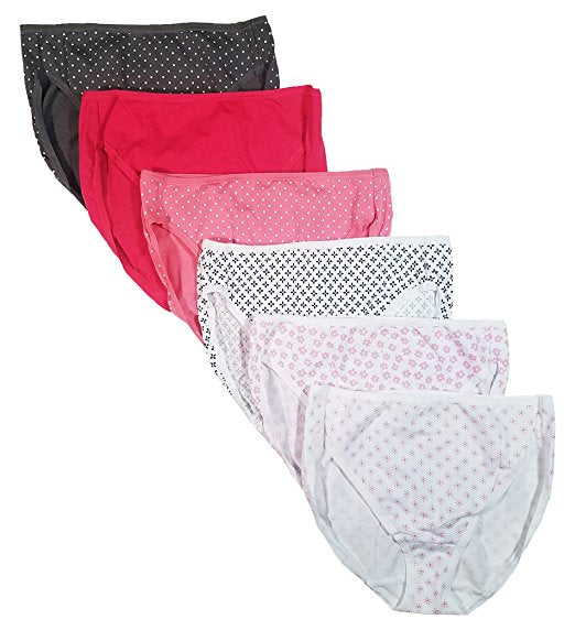 Felina Women's - Hi Cut Cotton Stretch Panties (6 Pack) - oddros.shop