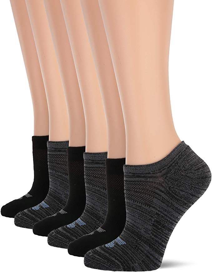 Skechers Women's (6 Pair) No Show Liners, Black/Grey, 9-11 - oddros.shop