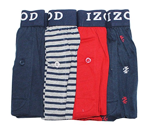 IZOD Mens Cotton Knit Boxers (Medium, Navy/Grey Stripe/Red) 4-pack - oddros.shop