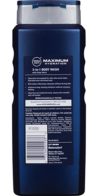 NIVEA Men Maximum Hydration 3 in 1 Body Wash 16.9 Fluid Ounce - oddros.shop