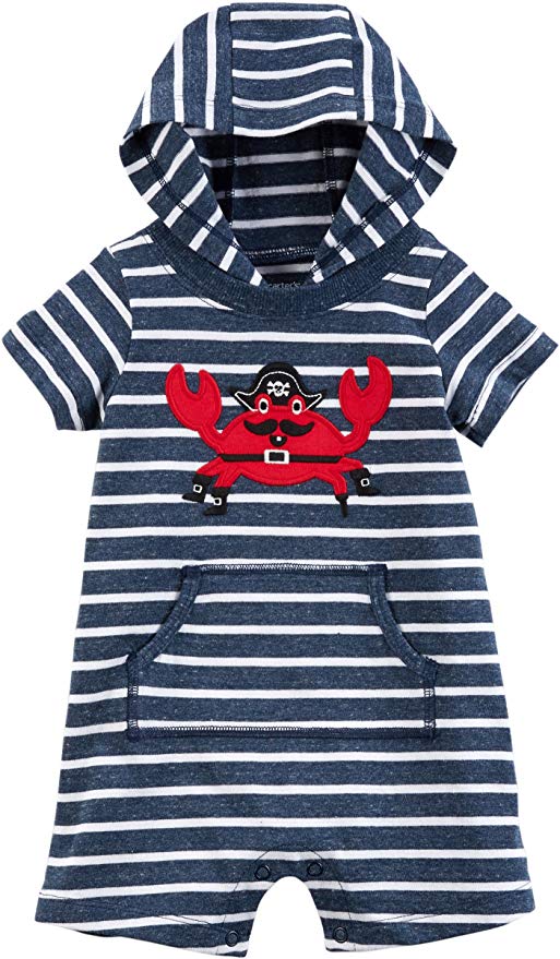 Carter's Baby Boy Pirate Crab Striped Hooded Romper 18-M - oddros.shop