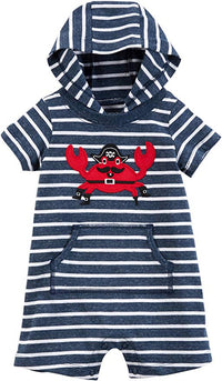 Carter's Baby Boy Pirate Crab Striped Hooded Romper 18-M - oddros.shop