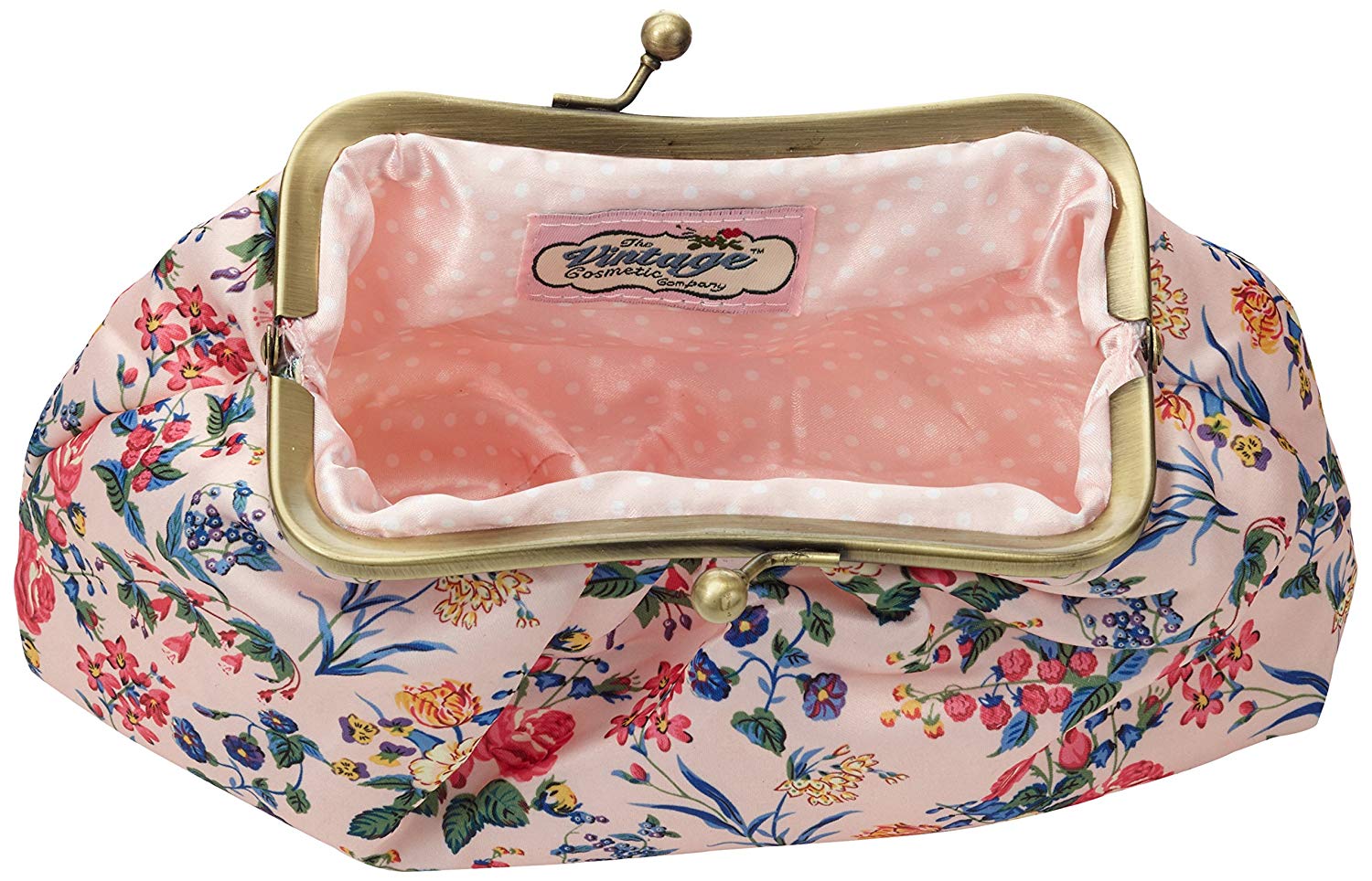 The Vintage Cosmetic Company Cosmetic Clutch Bag Pink Floral Satin - oddros.shop