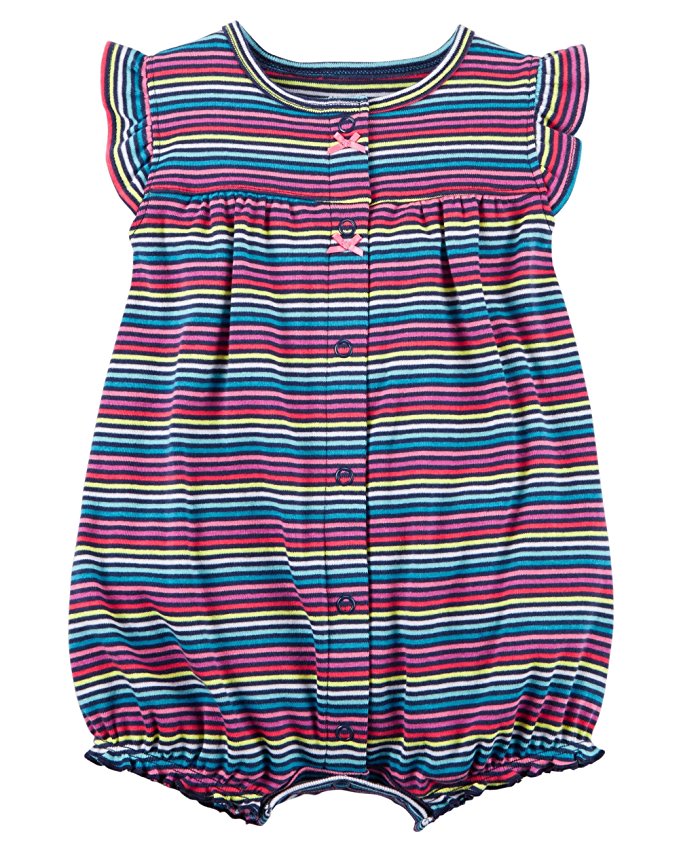 Carter's Baby Girls' Multi Striped Snap up Cotton Romper 9-M - oddros.shop