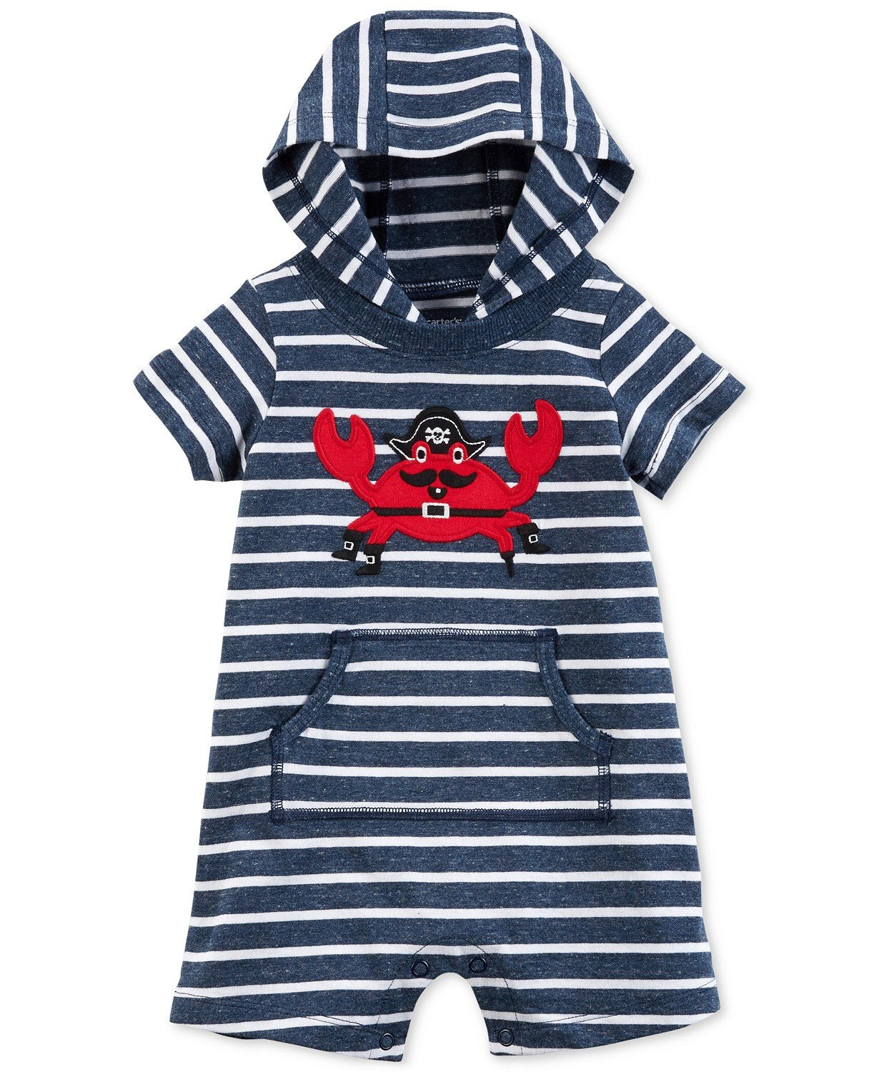 Carter's Baby Boy Pirate Crab Striped Hooded Romper 9-M - oddros.shop