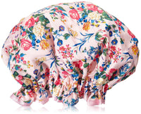The Vintage Cosmetic Company - Shower Cap Pink Floral Satin - oddros.shop
