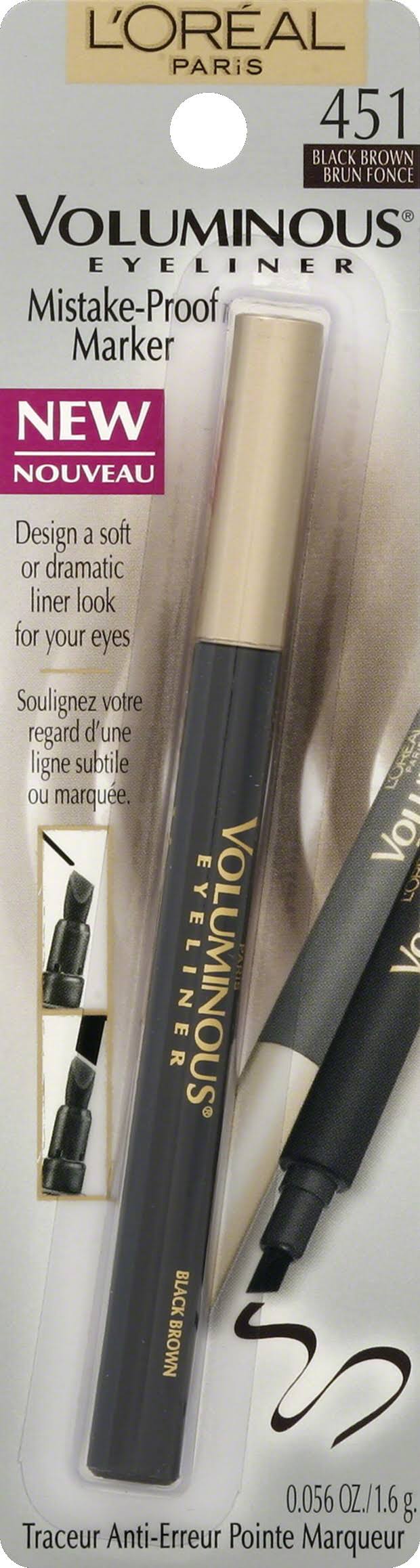 L'OREAL Paris Voluminous Mistake-Proof Marker Eyeliner, Black Brown 451 - 0.056 oz - oddros.shop