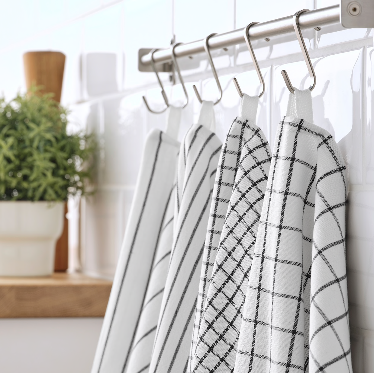 RINNIG Dish towel, white/dark gray/patterned, Assorted