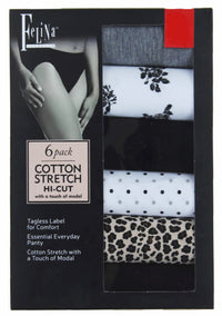 Felina Ladies' Cotton Stretch,  Hi Cut Bikini (6-pack) - oddros.shop