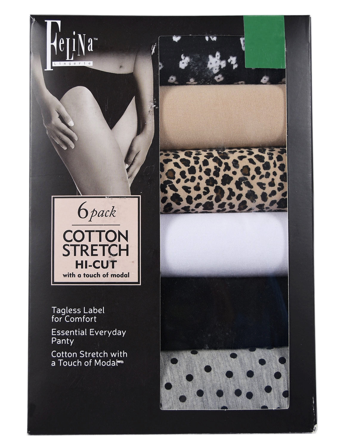 Felina Women's - Hi Cut Cotton Stretch Panties (6 Pack) - oddros.shop